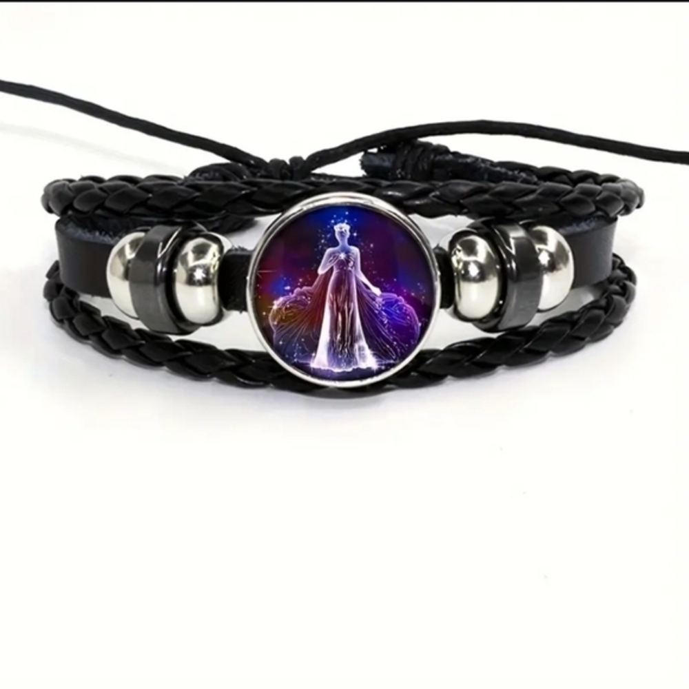 Virgo Zodiac Bracelet Handwoven Wax Rope and Leather Unisex‎